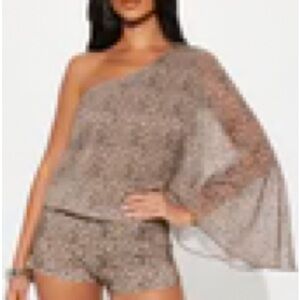 Fashion Nova One-Shoulder Glitter Jumpsuit - Silver